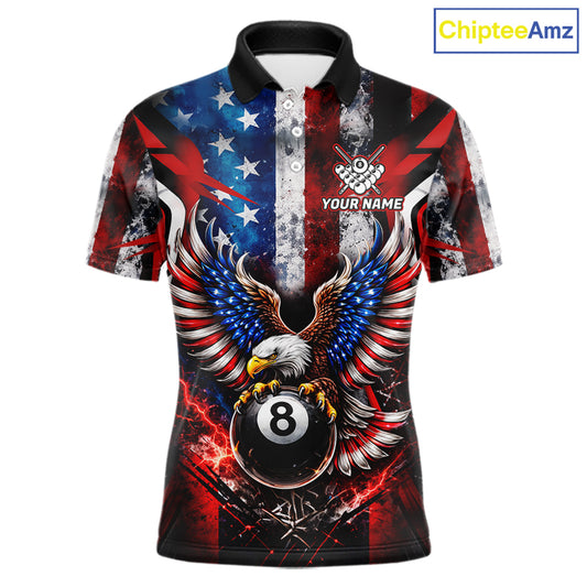 Vintage American Flag Eagle 8 Ball Billiard Shirt For Men Custom Pool Team Jersey Polo & 1/4 Zip TDM5991