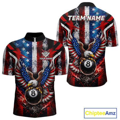 Vintage American Flag Eagle 8 Ball Billiard Shirt For Men Custom Pool Team Jersey Polo & 1/4 Zip TDM5991