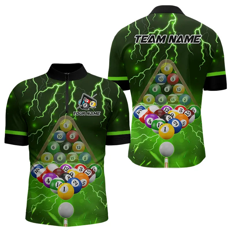 Thunder Lightning Storm Custom 3D Billiard Shirts For Men, Billiard Balls Team Jerseys |Green TDM3816