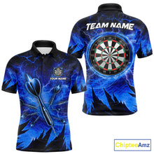 Load image into Gallery viewer, Personalized Blue Darts Polo &amp; 1/4 Zip For Men Custom Thunder Lightning Darts Team Jersey TDM6217
