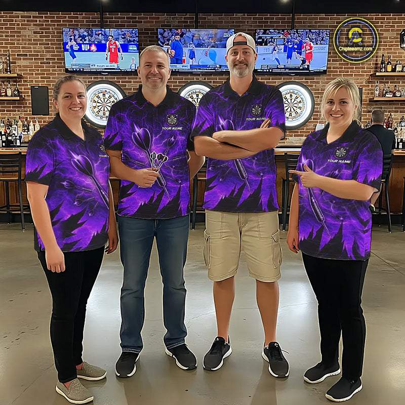 Personalized Purple Darts Polo & 1/4 Zip For Women Custom Thunder Lightning Darts Team Jersey TDM6218
