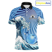 Load image into Gallery viewer, Custom Blue Funny Waves Ocean Bowling Shirt For Men, Bowling Team Jersey Polo &amp; 1/4 Zip TDM6223