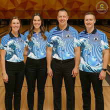 Load image into Gallery viewer, Custom Blue Funny Waves Ocean Bowling Shirt For Women, Bowling Team Jersey Polo &amp; 1/4 Zip TDM6223