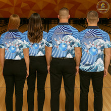 Load image into Gallery viewer, Custom Blue Funny Waves Ocean Bowling Shirt For Women, Bowling Team Jersey Polo &amp; 1/4 Zip TDM6223