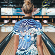 Load image into Gallery viewer, Custom Blue Funny Waves Ocean Bowling Shirt For Women, Bowling Team Jersey Polo &amp; 1/4 Zip TDM6223