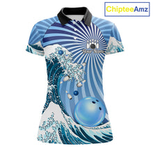 Load image into Gallery viewer, Custom Blue Funny Waves Ocean Bowling Shirt For Women, Bowling Team Jersey Polo &amp; 1/4 Zip TDM6223