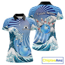 Load image into Gallery viewer, Custom Blue Funny Waves Ocean Bowling Shirt For Women, Bowling Team Jersey Polo &amp; 1/4 Zip TDM6223