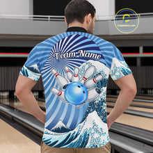 Load image into Gallery viewer, Custom Blue Funny Waves Ocean Bowling Shirt For Men, Bowling Team Jersey Polo &amp; 1/4 Zip TDM6223