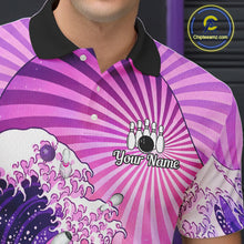Load image into Gallery viewer, Pink And Purple Funny Waves Ocean Bowling Shirt For Men Custom Bowling Jersey Polo &amp; 1/4 Zip TDM6224