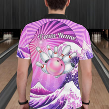 Load image into Gallery viewer, Pink And Purple Funny Waves Ocean Bowling Shirt For Men Custom Bowling Jersey Polo &amp; 1/4 Zip TDM6224