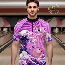 Load image into Gallery viewer, Pink And Purple Funny Waves Ocean Bowling Shirt For Men Custom Bowling Jersey Polo &amp; 1/4 Zip TDM6224