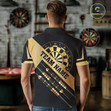 Load image into Gallery viewer, Black And Gold Darts Polo &amp; 1/4 Zip For Men Custom Darts Jersey, Darts Tournament Team Shirt TDM6226