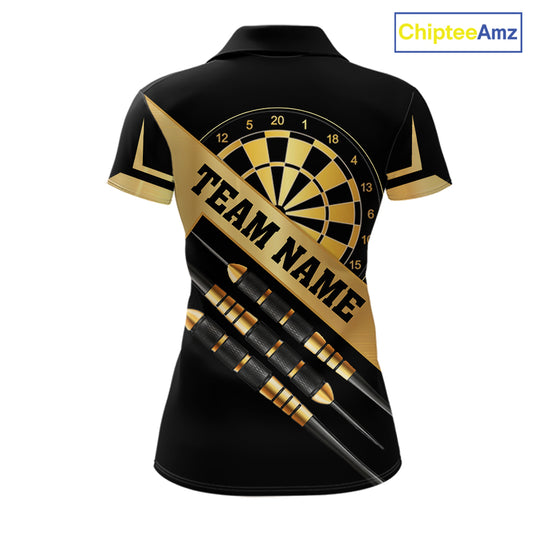 Black And Gold Darts Polo & 1/4 Zip For Women Custom Darts Jersey, Darts Tournament Team Shirt TDM6226