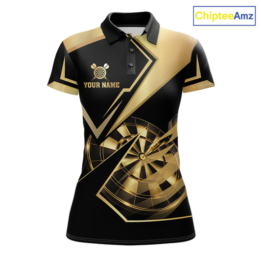 Black And Gold Darts Polo & 1/4 Zip For Women Custom Darts Jersey, Darts Tournament Team Shirt TDM6226