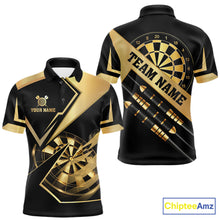Load image into Gallery viewer, Black And Gold Darts Polo &amp; 1/4 Zip For Men Custom Darts Jersey, Darts Tournament Team Shirt TDM6226