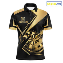 Load image into Gallery viewer, Black And Gold Darts Polo &amp; 1/4 Zip For Men Custom Darts Jersey, Darts Tournament Team Shirt TDM6226