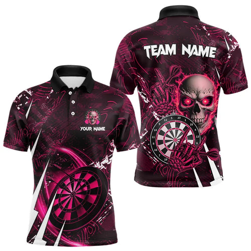 Personalized Pink 3D Skull Darts Polo & 1/4 Zip Shirts For Men Custom Cool Darts League Team Jersey TDM3366
