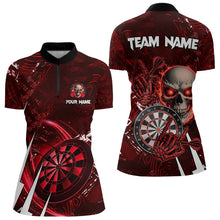 Load image into Gallery viewer, Personalized Red 3D Skull Darts Polo &amp; 1/4 Zip Shirts For Women Custom Cool Darts League Team Jersey TDM3367