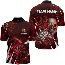Load image into Gallery viewer, Personalized Red 3D Skull Darts Polo &amp; 1/4 Zip Shirts For Men Custom Cool Darts League Team Jersey TDM3367