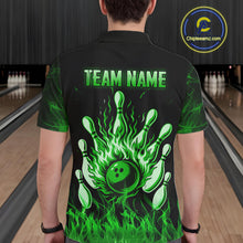 Load image into Gallery viewer, Green Flaming Skull Bowling Shirts For Men Custom Fire Bowling Team Jersey Polo &amp; Quarter Zip TDM5618