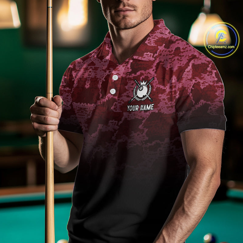 Black And Red Camo US Flag 8 Ball Billiard Shirt For Men Custom Pool Team Jersey Polo & 1/4 Zip TDM5994