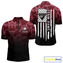 Load image into Gallery viewer, Black And Red Camo US Flag 8 Ball Billiard Shirt For Men Custom Pool Team Jersey Polo &amp; 1/4 Zip TDM5994