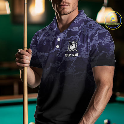 Black And Purple Camo US Flag 8 Ball Billiard Shirt For Men Custom Pool Team Jersey Polo & 1/4 Zip TDM5995