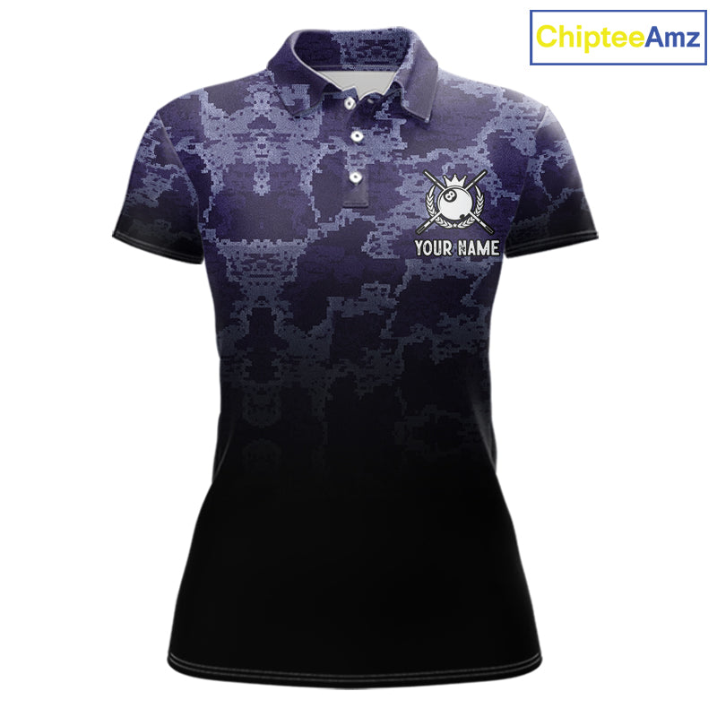 Black And Purple Camo US Flag 8 Ball Billiard Shirt For Women Custom Pool Team Jersey Polo & 1/4 Zip TDM5995