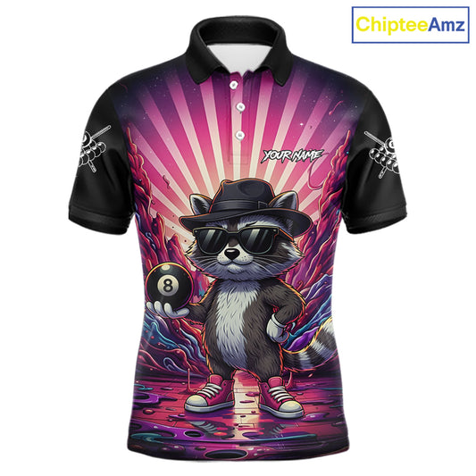 Funny Raccoon 8 Ball Billiard Shirt For Men Custom Pink Graffiti Pool Jersey Team Polo & 1/4 Zip TDM5998