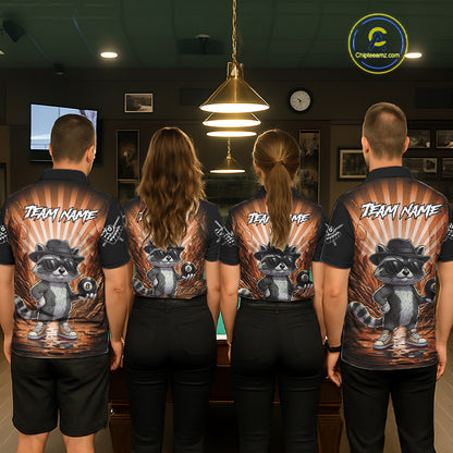Funny Raccoon 8 Ball Billiard Shirt For Men Custom Orange Graffiti Pool Jersey Team Polo & 1/4 Zip TDM5999