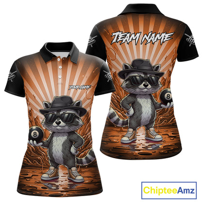 Funny Raccoon 8 Ball Billiard Shirt For Women Custom Orange Graffiti Pool Jersey Team Polo & 1/4 Zip TDM5999