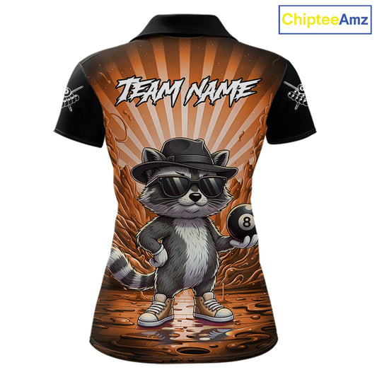 Funny Raccoon 8 Ball Billiard Shirt For Women Custom Orange Graffiti Pool Jersey Team Polo & 1/4 Zip TDM5999