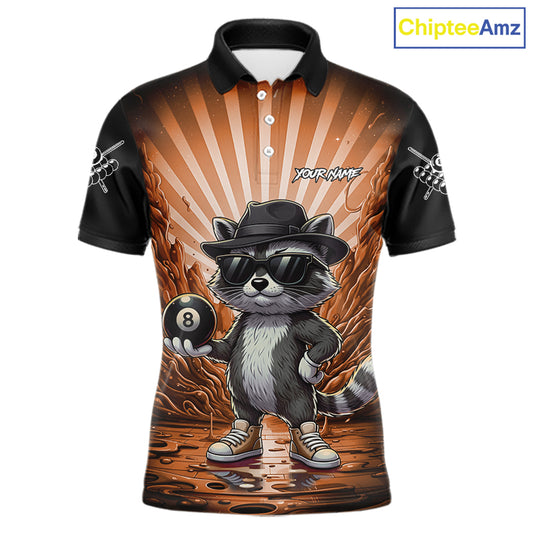 Funny Raccoon 8 Ball Billiard Shirt For Men Custom Orange Graffiti Pool Jersey Team Polo & 1/4 Zip TDM5999
