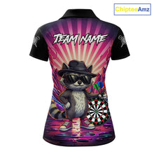 Load image into Gallery viewer, Pink Funny Raccoon Neon Graffiti Darts Shirt For Women Custom Darts Jersey Team Polo &amp; 1/4 Zip TDM6000