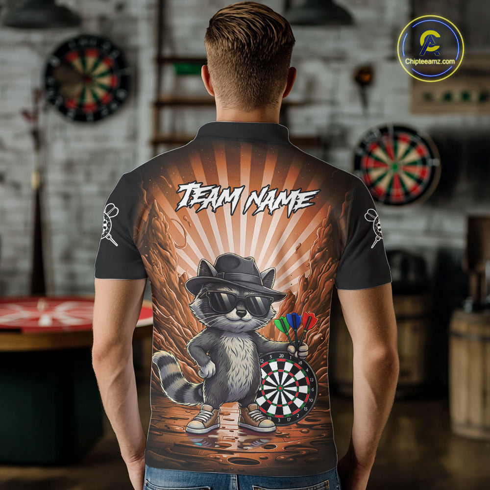 Orange Funny Raccoon Neon Graffiti Darts Shirt For Men Custom Darts Jersey Team Polo & 1/4 Zip TDM6001