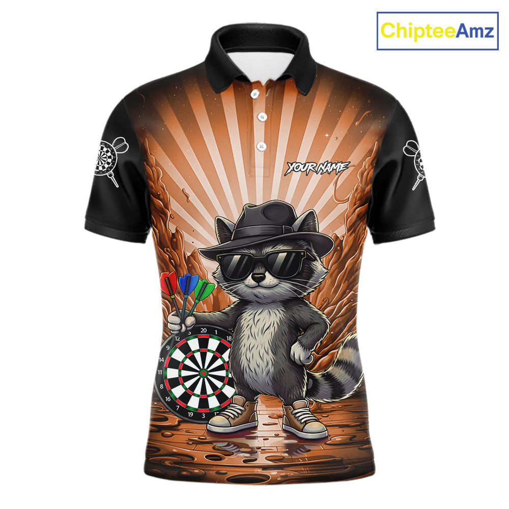 Orange Funny Raccoon Neon Graffiti Darts Shirt For Men Custom Darts Jersey Team Polo & 1/4 Zip TDM6001