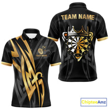 Load image into Gallery viewer, Black And Gold Dartboard Crown Dart Shirts For Men Custom Tribal Dart Jersey Team Polo &amp; 1/4 Zip TDM6228