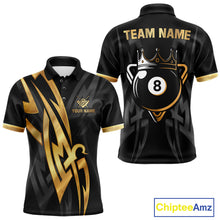 Load image into Gallery viewer, Black And Gold 8 Ball Crown Billiard Shirts For Men Custom Tribal Pool Team Jersey Polo &amp; 1/4 Zip TDM6229