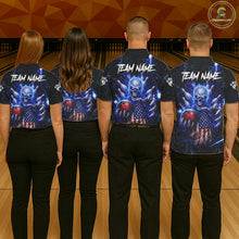 Load image into Gallery viewer, Blue Lightning US Flag Skull Bowling Shirt For Women Custom Bowling Team Jersey Polo &amp; Quarter Zip TDM6232