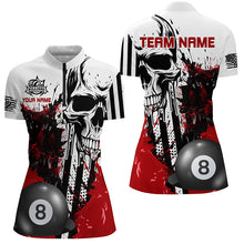 Load image into Gallery viewer, Personalized Red Grunge Skull Billiards Shirts For Women Custom Retro Billiard Team Jerseys Attire TDM1564