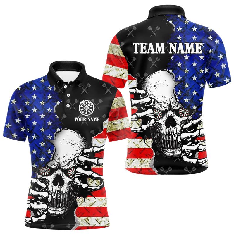 Personalized American Flag Skull Dart Shirts For Men, Patriotic Cool Dart Team Jerseys TDM3125