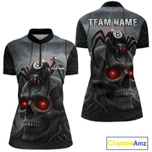 Load image into Gallery viewer, Personalized Spider 8 Ball Pool Skull Billiard Shirt For Women, Billiard Team Jersey Polo &amp; 1/4 Zip TDM5640