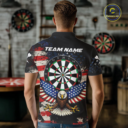 Grunge American Flag Eagle Darts Shirt For Men Custom Patriotic Darts Team Jersey Polo & 1/4 Zip TDM6002
