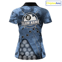 Load image into Gallery viewer, Blue Camo 8 Ball Billiard Shirt For Women Custom Pool Team Shirt, Billiard Jersey Polo &amp; 1/4 Zip TDM6008