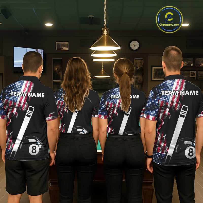 US Flag Smoke 8 Ball Billiard Shirt For Women Custom Patriotic Pool Team Jersey Polo & 1/4 Zip TDM6010