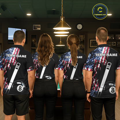 US Flag Smoke 8 Ball Billiard Shirt For Women Custom Patriotic Pool Team Jersey Polo & 1/4 Zip TDM6010