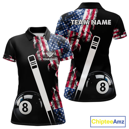 US Flag Smoke 8 Ball Billiard Shirt For Women Custom Patriotic Pool Team Jersey Polo & 1/4 Zip TDM6010