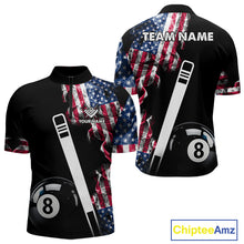 Load image into Gallery viewer, US Flag Smoke 8 Ball Billiard Shirt For Men Custom Patriotic Pool Team Jersey Polo &amp; 1/4 Zip TDM6010