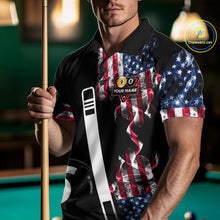 Load image into Gallery viewer, US Flag Smoke 8 Ball 9 Ball Billiard Shirt For Men Custom Patriotic Pool Team Jersey Polo, 1/4 Zip TDM6011