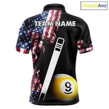 Load image into Gallery viewer, US Flag Smoke 8 Ball 9 Ball Billiard Shirt For Men Custom Patriotic Pool Team Jersey Polo, 1/4 Zip TDM6011
